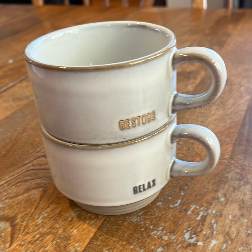 Hearth & Hand 2 Stackable Mugs- Relax & Restore NWT